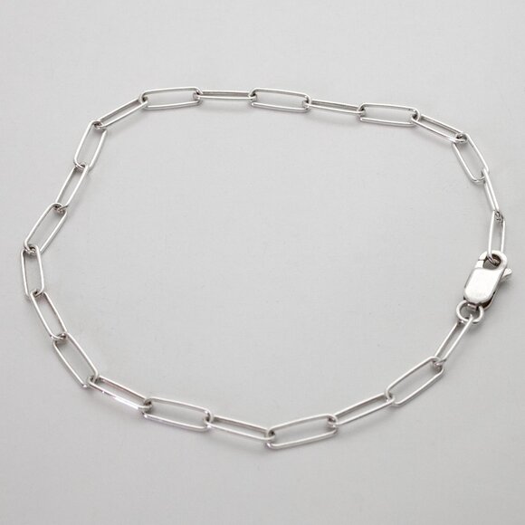 Round Link Paperclip Bracelet Real Solid 925 Sterling Silver 8.5", Stamped 925 - Picture 1 of 7